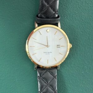 Kate Spade Gold and Black Leather Strap Watch